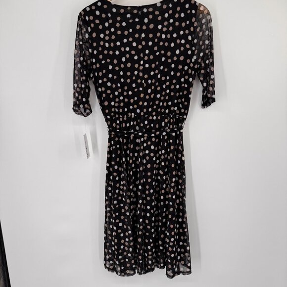 Enfocus Studio Black  Beige Polka Dot Cowl Neck Dress mesh Size 8 new - Picture 11 of 13
